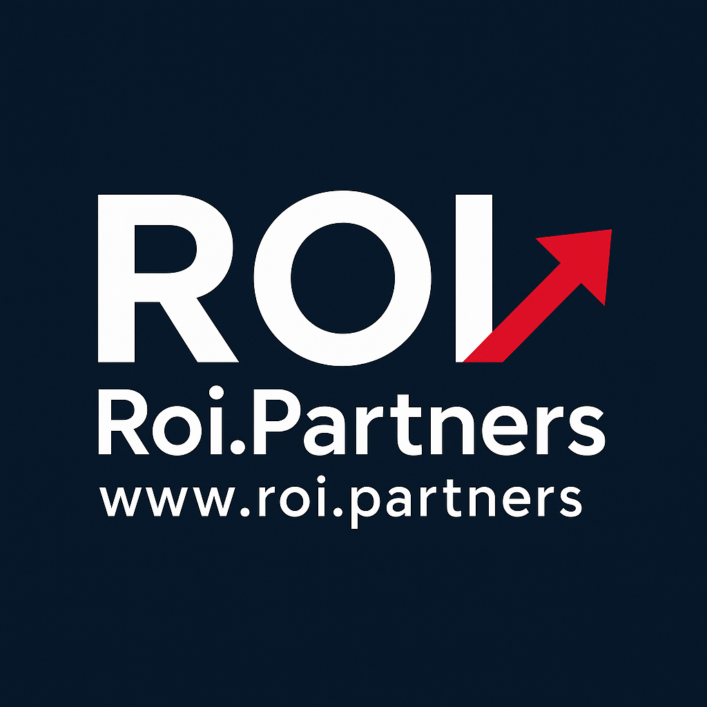 ROI.Partners logo with red growth arrow